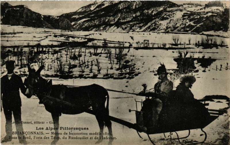 Carte postale ancienne Brianconnais - Moyen de locomotion modele 1830