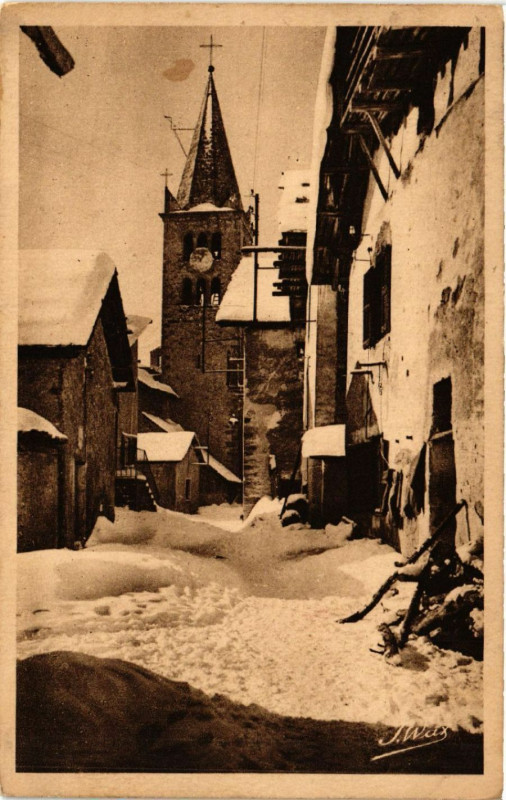Carte postale ancienne Montgenevre - L'Hiver - L'Eglise à Montgenèvre