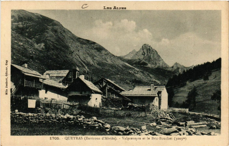 Carte postale ancienne Queyras - Valpreveyre et le Bric-Bouchet