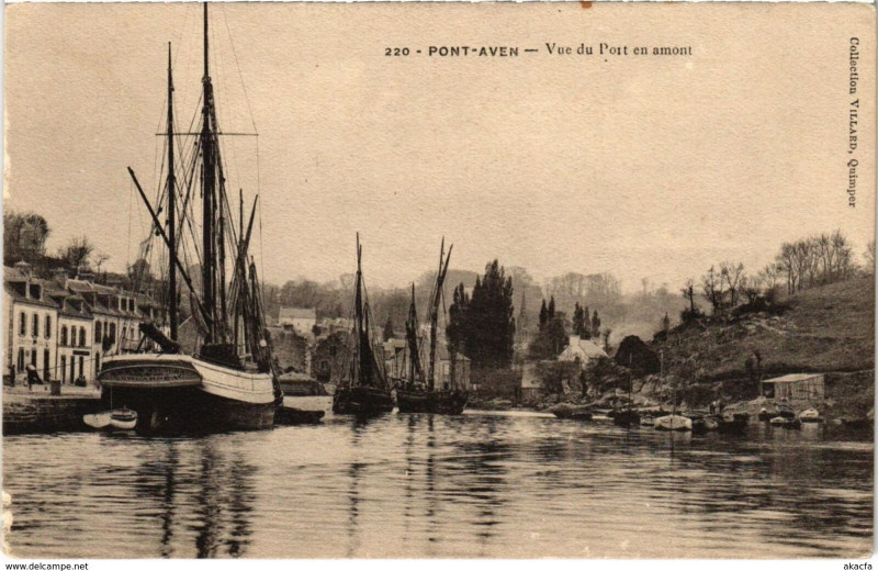Carte postale ancienne Pont Aven- vue du Port en amont France à Pont-Aven