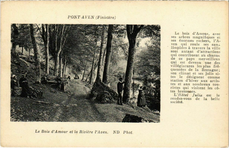 Carte postale ancienne Pont Aven- Le Bois d'Amour et la Riviere l'Aven France à Pont-Aven