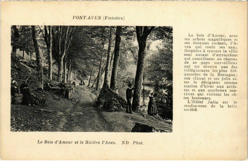Carte postale ancienne Pont Aven- Le Bois d'Amour et la Riviere l'Aven France à Pont-Aven
