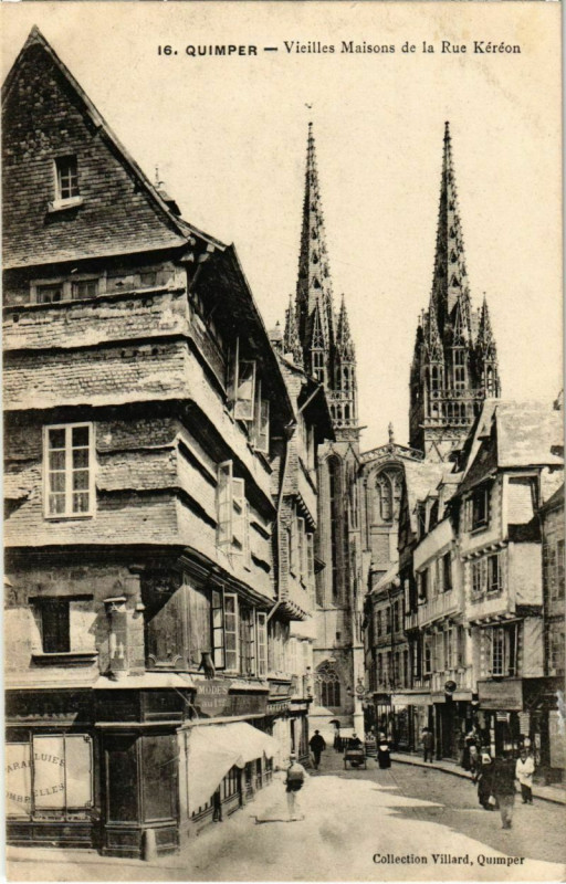 Carte postale ancienne Quimper- Vieilles Maisons de la Rue Kereon France à Quimper