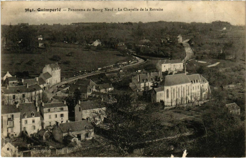 Carte postale ancienne Quimperle- Panorama du Bourg Neuf,Chapelle de la Retraite France à Quimperlé