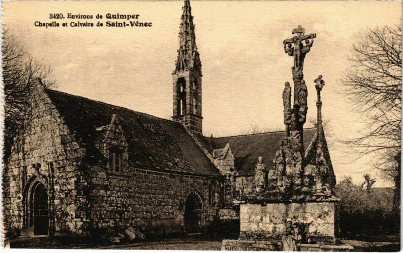 Carte postale ancienne Chapelle et Calvaire de Saint-Venec - Environs de Quimper à Quimper