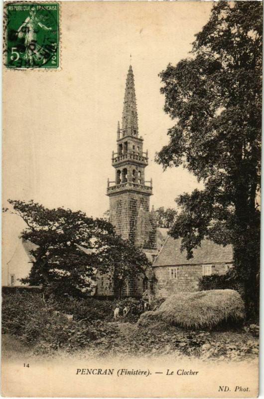 Carte postale ancienne Pencran - Le Clocher à Pencran