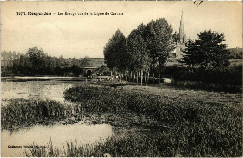 Carte postale ancienne Rosporden - Les Etangs vus de la Ligne de Carhaix à Rosporden
