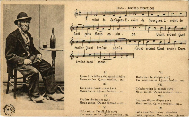 Carte postale ancienne Mous Esclos - Folklore
