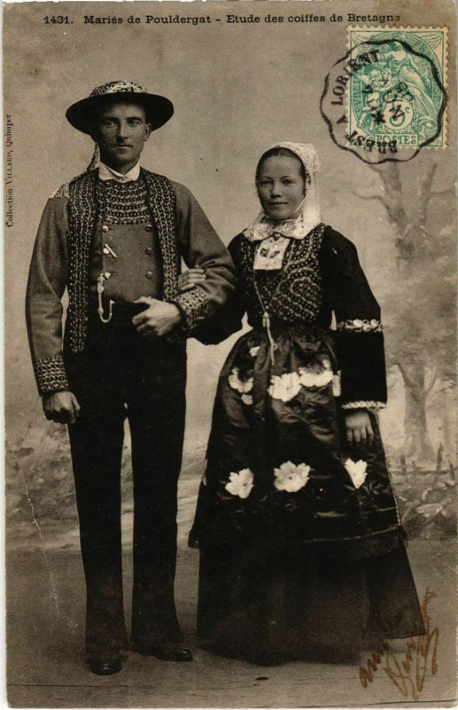 Carte postale ancienne Maries de Pouldergat - Etude des Coiffes de Bretagne - Folklore à Pouldergat