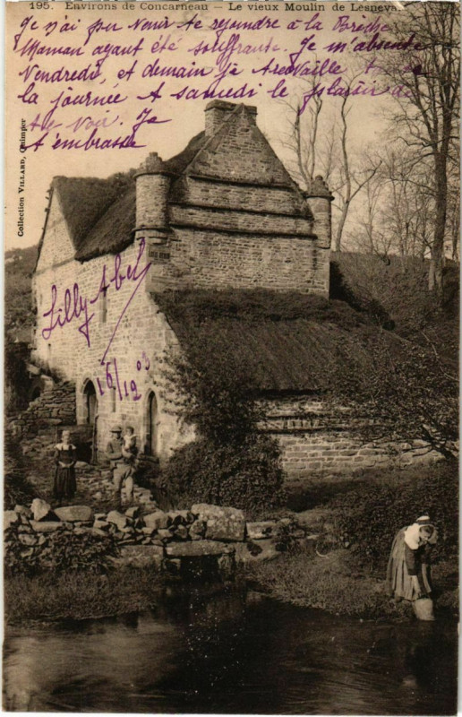 Carte postale ancienne Concerneau- Le vieux Moulin de Lesneva France