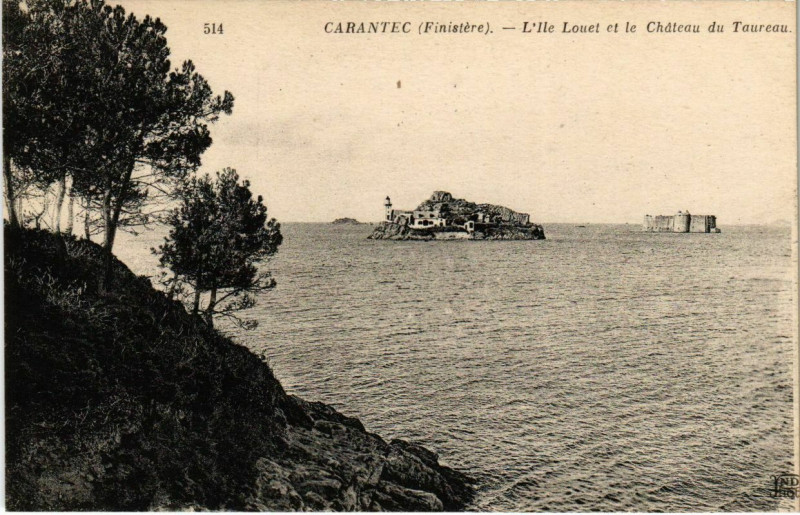 Carte postale ancienne Carantec- Ile Louet et le Chateau du Taureau France à Carantec