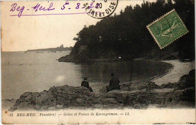 Carte postale ancienne Beg Meil- Greve et Pointe de Kerengrimen France