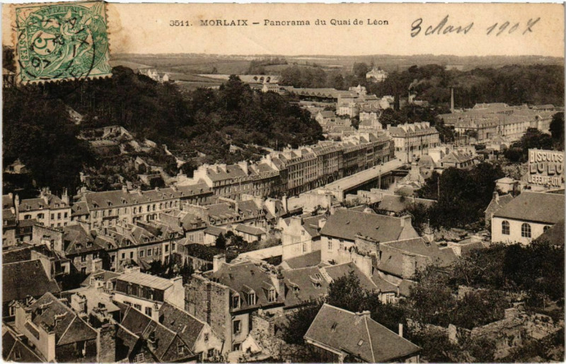 Carte postale ancienne Morlaix- Panorama du Quai de Leon France à Morlaix