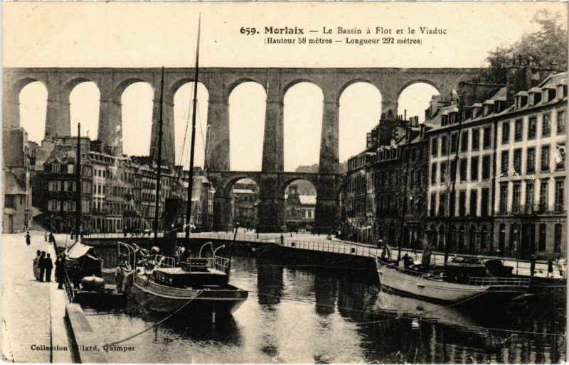 Carte postale ancienne Morlaix- Le Bassin a flot et le Viaduc France à Morlaix