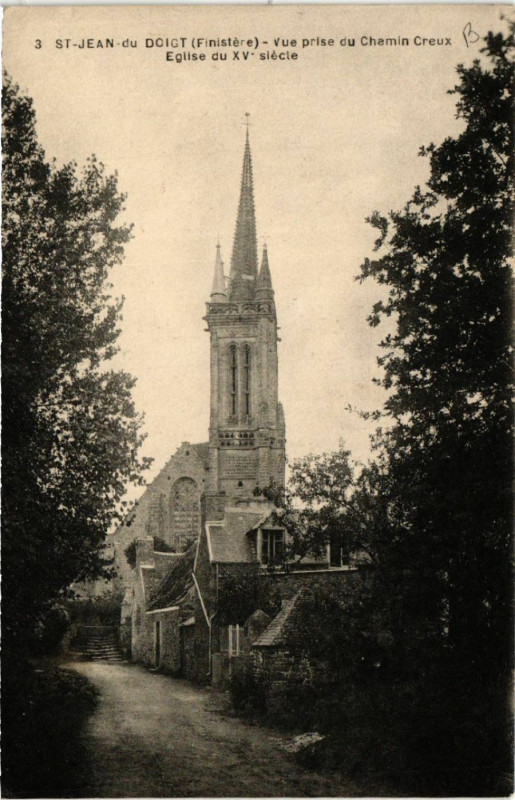 Carte postale ancienne Saint-Jean-du-Doigt - Vue prise du Chemin Creux - Eglise... à Saint-Jean-du-Doigt