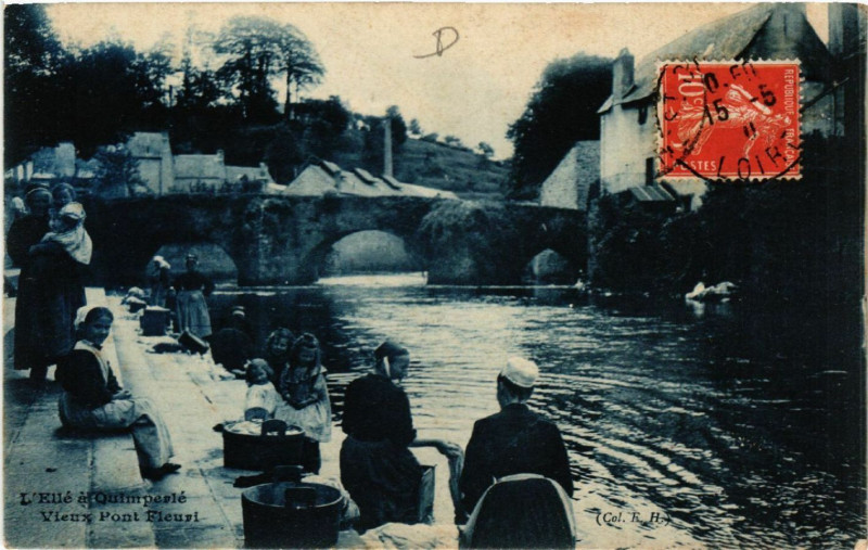 Carte postale ancienne L'Ellé a Quimperle - Vieux Pont Fleuri à Quimperlé