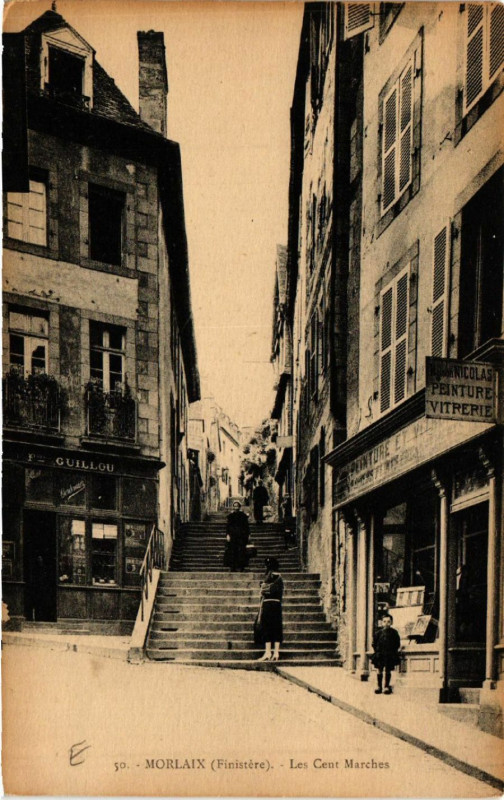 Carte postale ancienne Morlaix (Finistere) - Les Cent Marches à Morlaix