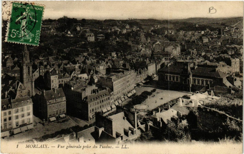 Carte postale ancienne Morlaix - Vue générale prise du Viaduc à Morlaix