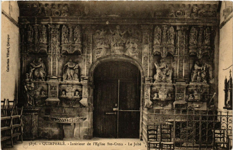 Carte postale ancienne Quimperle - Intérieur de l'Eglise Ste-Croix - Le Jubé à Quimperlé