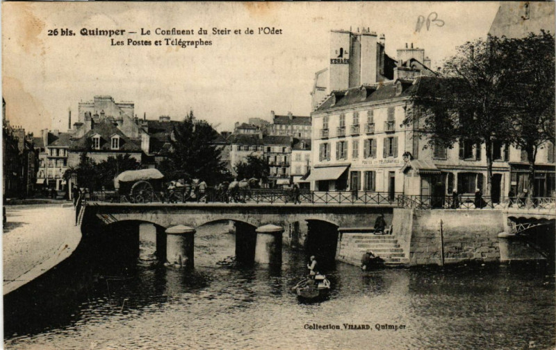 Carte postale ancienne Quimper - Le Confluent du Steir et de l'Odet - Les Postes et à Quimper