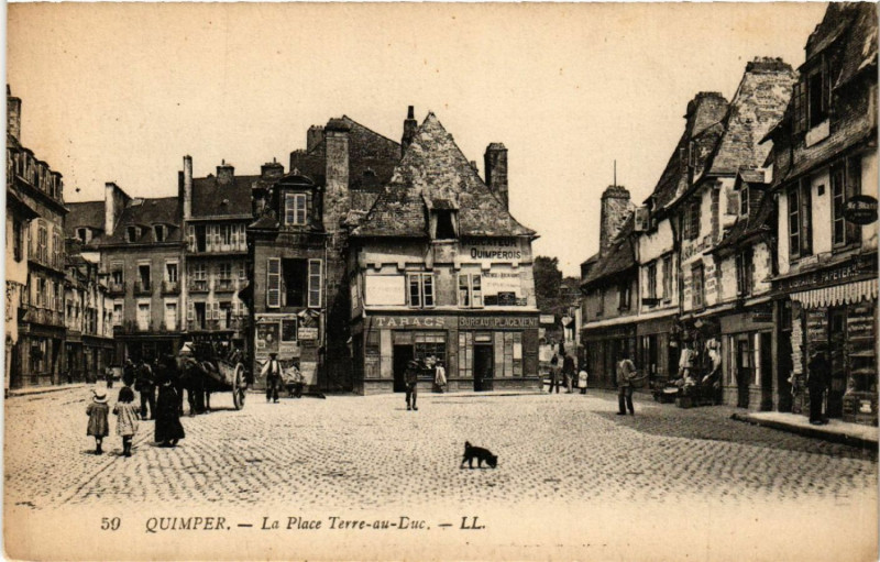Carte postale ancienne Quimper - La Place Terre-au-Duc à Quimper