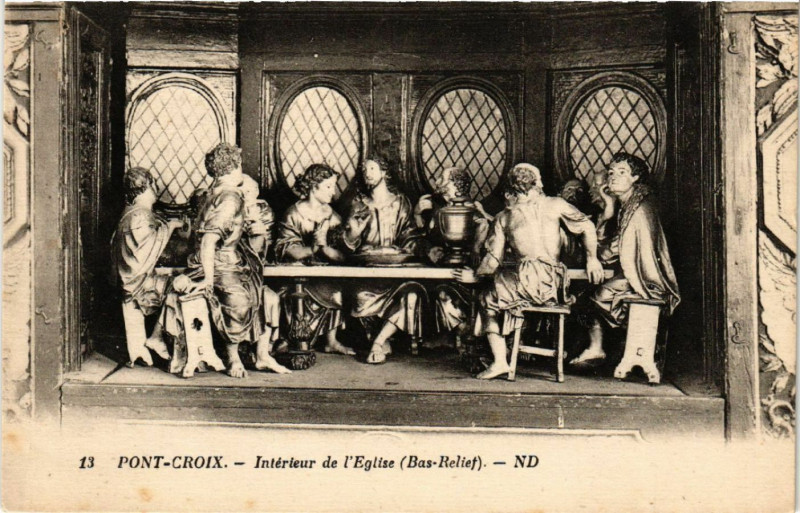 Carte postale ancienne Pont-Croix - Intérieur de l'Eglise (Bas-Relief) à Pont-Croix