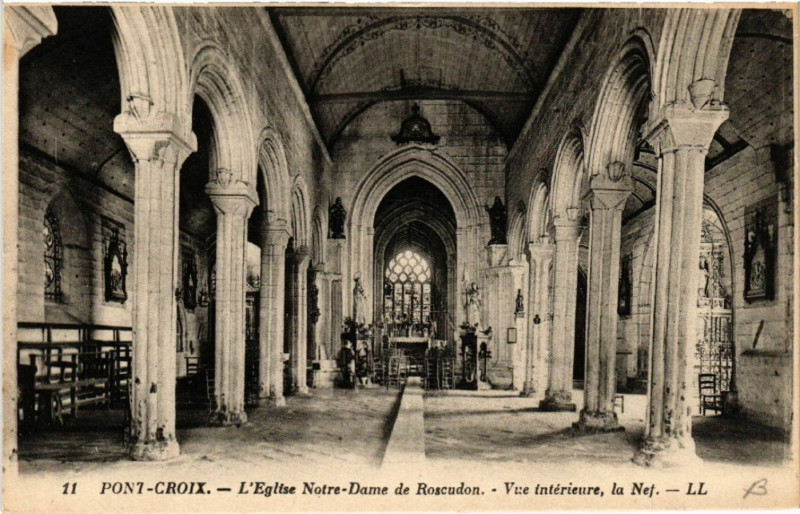 Carte postale ancienne Pont-Croix - L'Eglise Notre-Dame de Roscudon - Vue intérieure... à Pont-Croix
