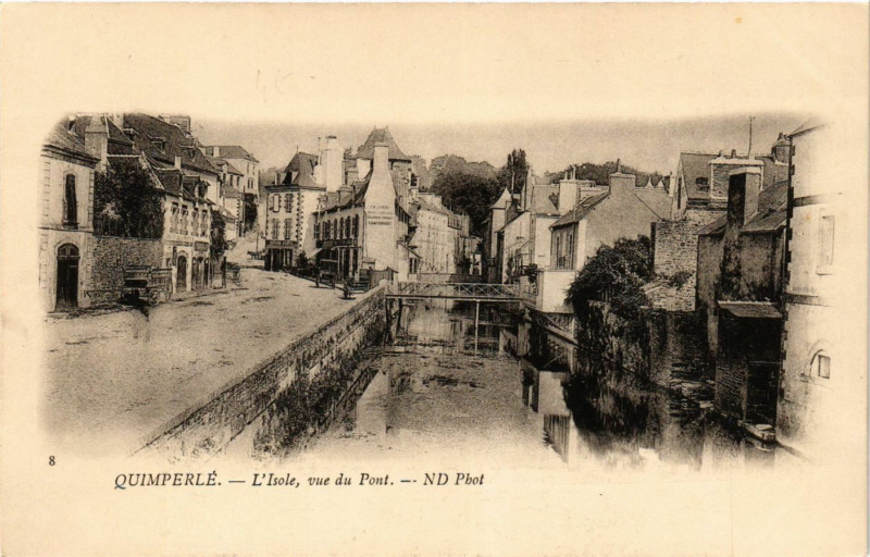Carte postale ancienne Quimperle - L'Isole - vue du Pont à Quimperlé