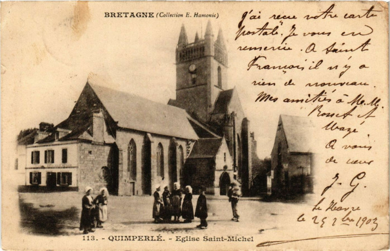 Carte postale ancienne Quimperle - Eglise St-Michel à Quimperlé
