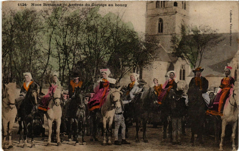 Carte postale ancienne Noce Bretonne - Arrivée du Certege au Bourg