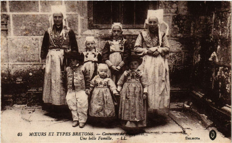 Carte postale ancienne Moeurs et Types Bretons Costumes de Plougastel