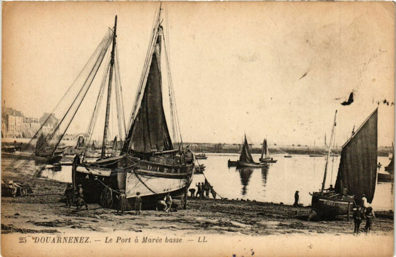 Carte postale ancienne Douarnenez - Le Port a Marée basse à Douarnenez