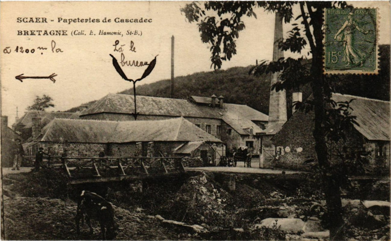 Carte postale ancienne Scaer - Papeteries de Cascadec Bretagne à Scaër