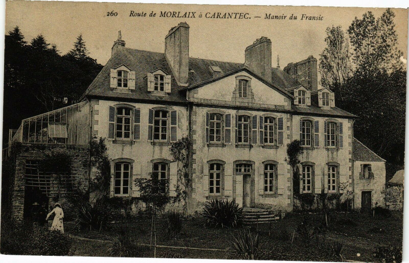 Carte postale ancienne Route de Morlaix a Carantec - Manoir du Fransic à Carantec