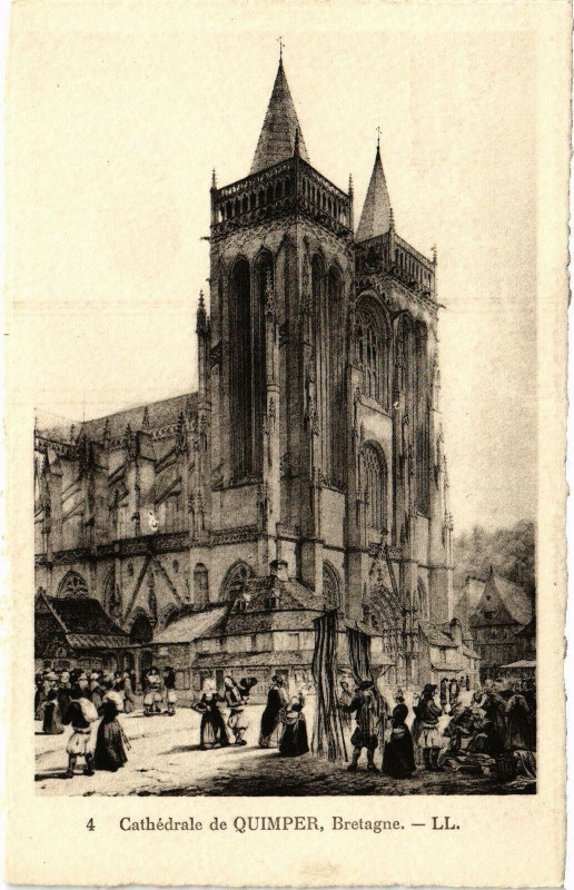 Carte postale ancienne Cathédrale de Quimper-Bretagne à Quimper
