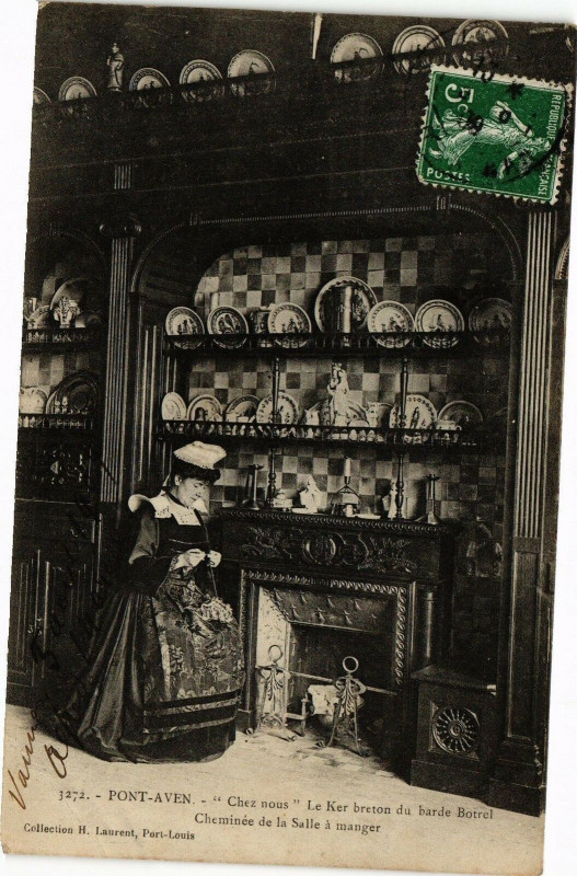 Carte postale ancienne Pont-Aven - Chez nous Le Ker breton du harde Botrel - La Cheminée à Pont-Aven