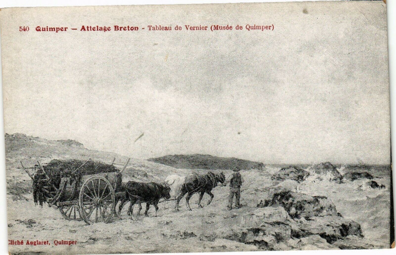 Carte postale ancienne Quimper - Attelage Breton - Tableau de Vernier (Musée de Quimper) à Quimper
