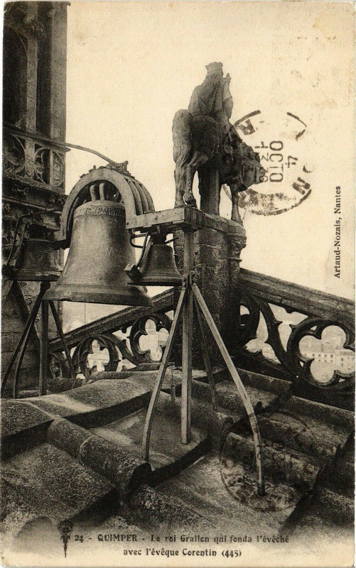 Carte postale ancienne Quimper - La rai Grailen qui fonda Iféviché avec l'évéque Corentin à Quimper
