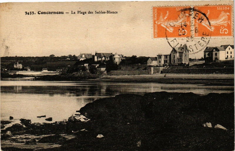 Carte postale ancienne Concarneau - La Plage des Sables-Blancs à Concarneau