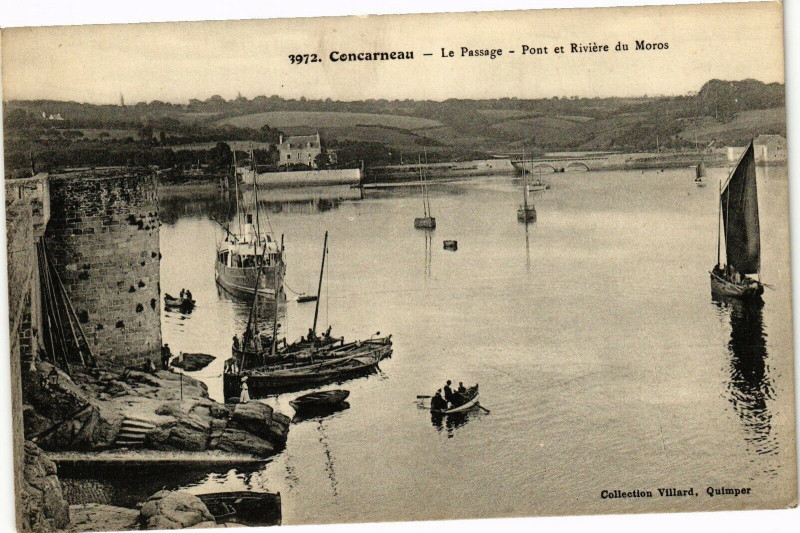 Carte postale ancienne Concarneau - Le Passage - Pont et Riviere du Moros à Concarneau