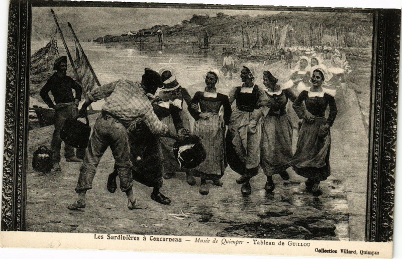 Carte postale ancienne Les Sardinieres a Concarneau Musée de Quimper Tableau de Guillou à Concarneau