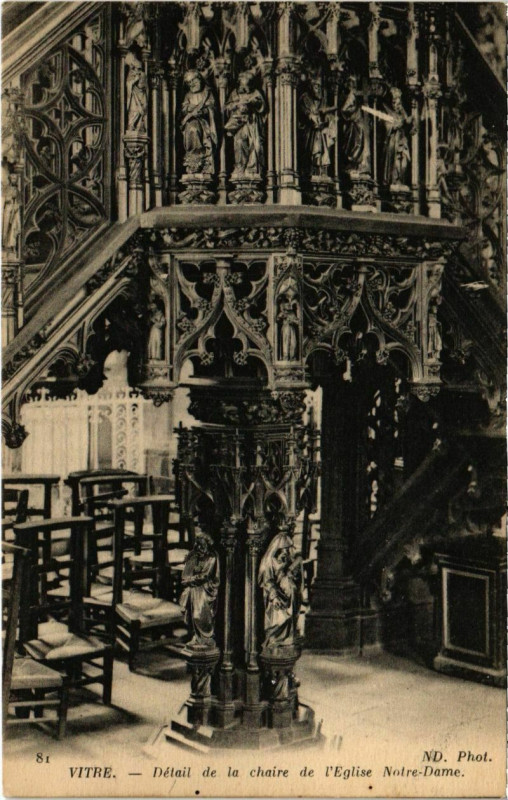 Carte postale ancienne Vitre - Détail de la chaire de l' Eglise Notre-Dame à Vitré