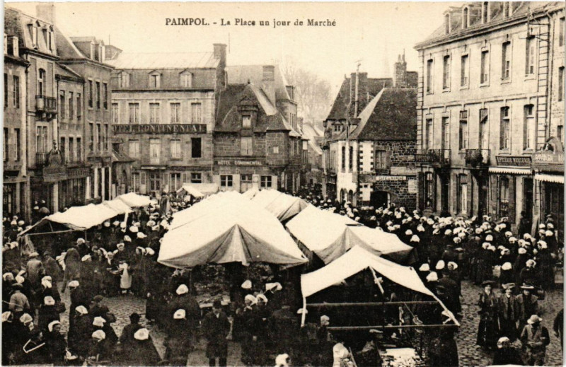 Carte postale ancienne Paimpol - La Place un jour de Marché à Paimpol