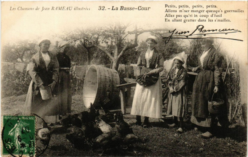 Carte postale ancienne Les Chansons de Jean Rameau Illustrées - La Basse-Cour - Folklore