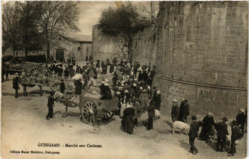 Carte postale ancienne Guingamp - Marché aux Cochons à Guingamp