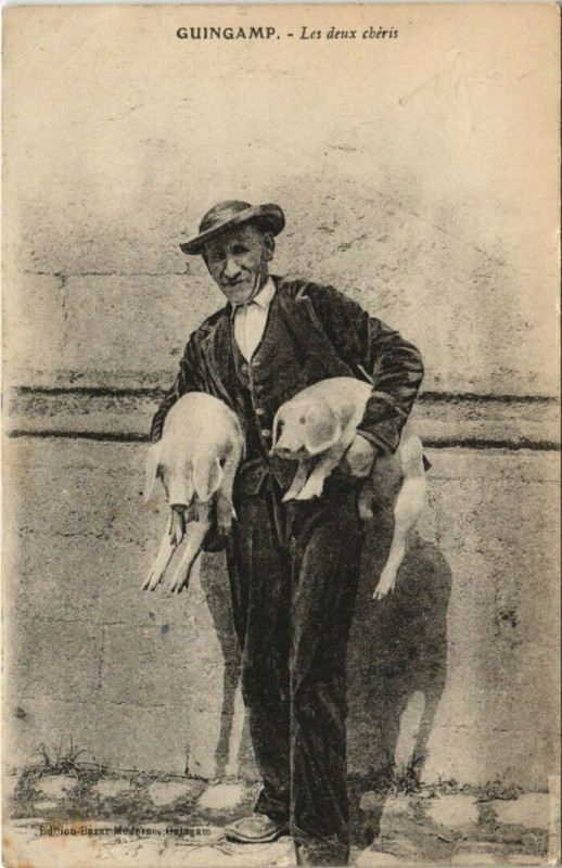 Carte postale ancienne Guingamp - Les deux chéris à Guingamp