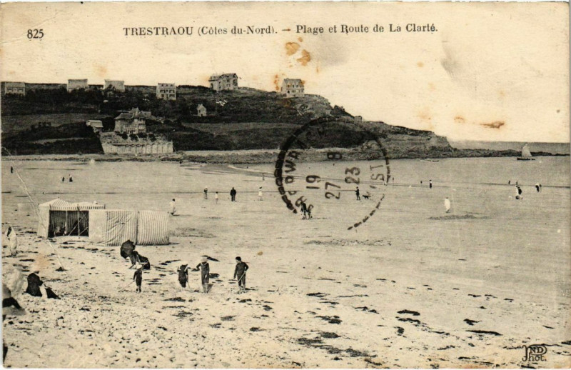 Carte postale ancienne Trestraou - Plage et Route de La Clarie