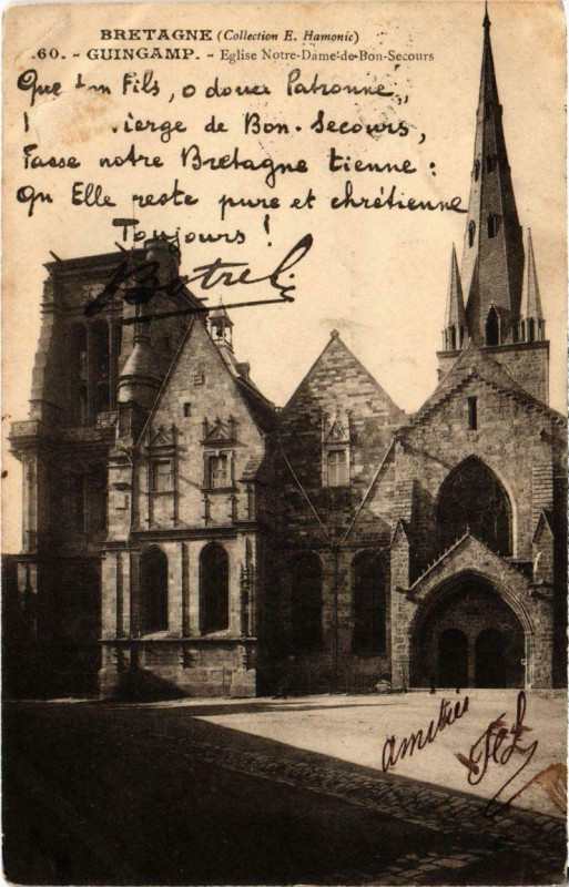 Carte postale ancienne Guingamp - Eglise Notre-Dame-de-Bon-Secours à Guingamp