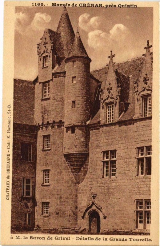 Carte postale ancienne Manoir de Crenan pres Qintin - le Baron de Grivel Detail de la G