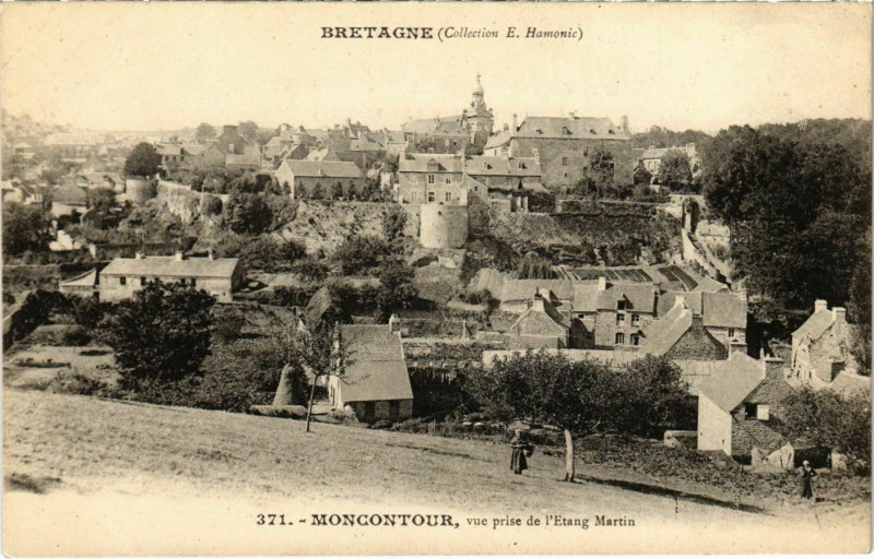 Carte postale ancienne Moncontour - Vue prise de l'Etang Martin à Moncontour